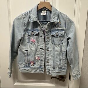 Disney Minnie Mouse Denim Sequin Light Wash Jean Jacket With Pins Sz 7/8